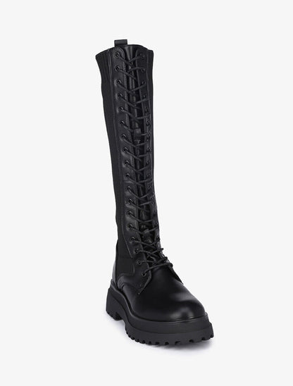 Bottes à lacets bimatière - Noir - 2