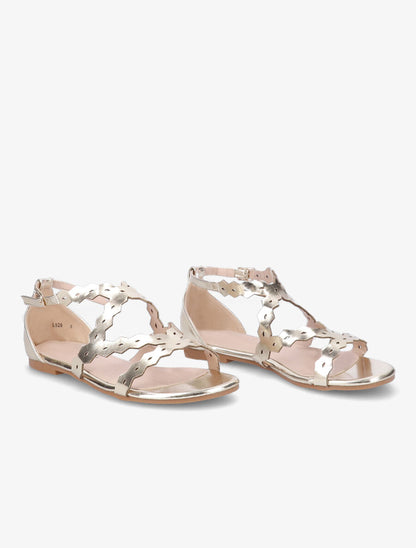 Sandales plates en simili nacré à brides dentelées - Or - 4