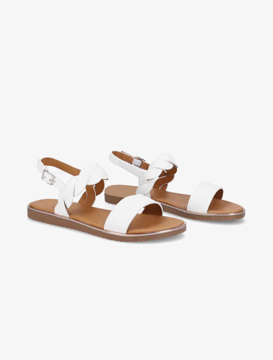 Nu-pieds en simili à bride tressée - Blanc - 4