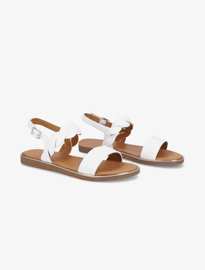 Nu-pieds en simili à bride tressée - Blanc - 4