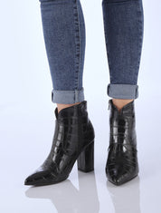 Bottines à talons effet croco - Noir - 8