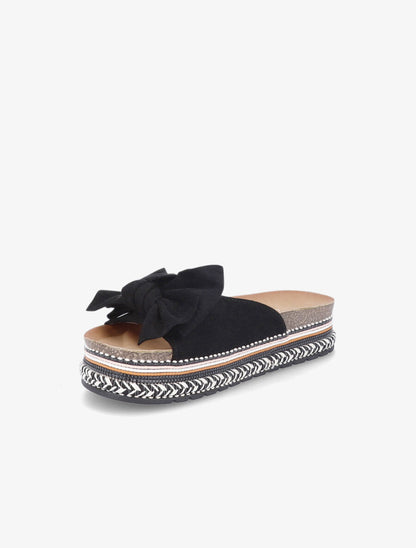 Claquettes en suédine à noeud et semelle stylisée - Noir - 3
