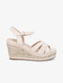 Sandales à talon compensé en raphia irisé - Beige - 1