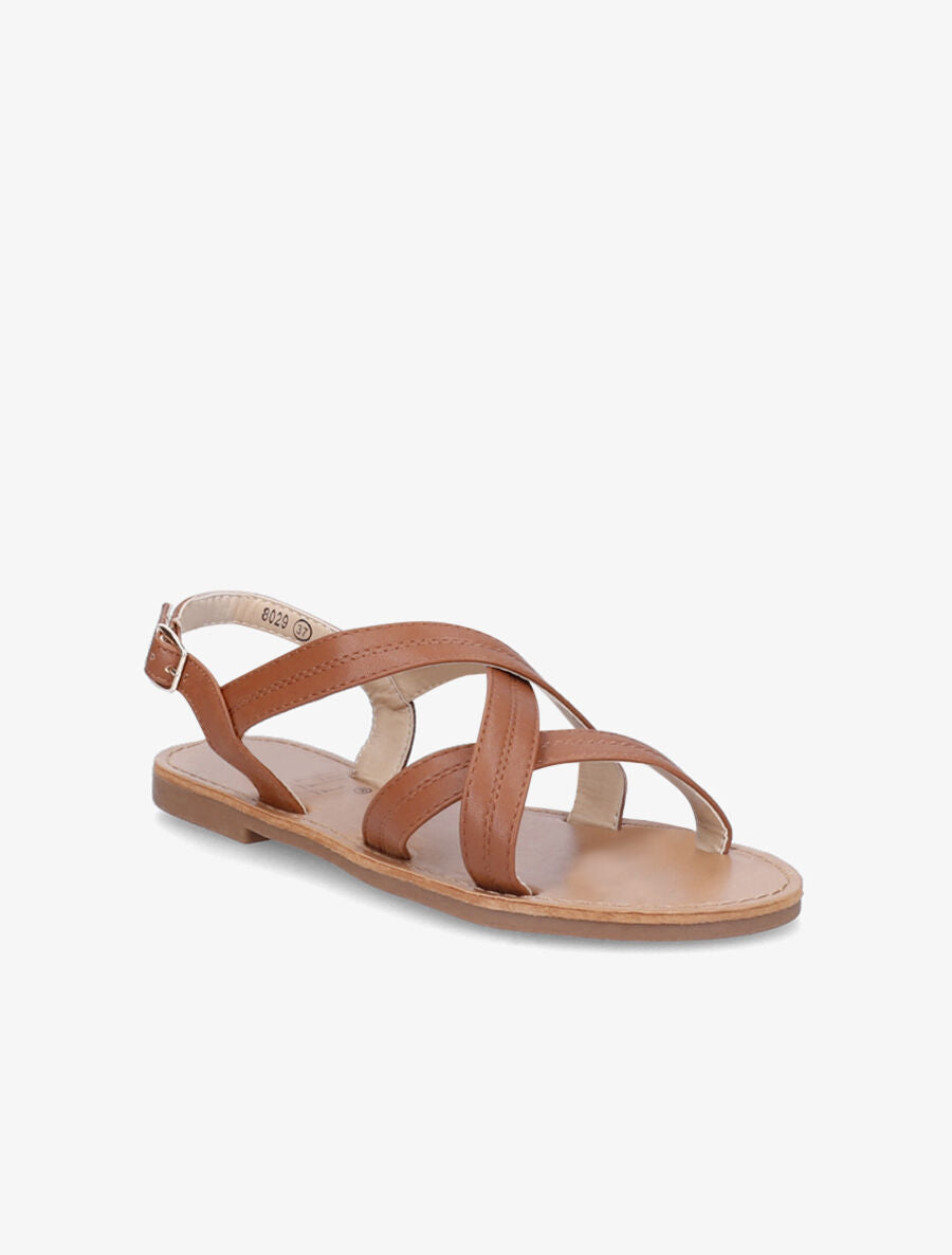 Nu-pieds croisés en simili - Camel - 4