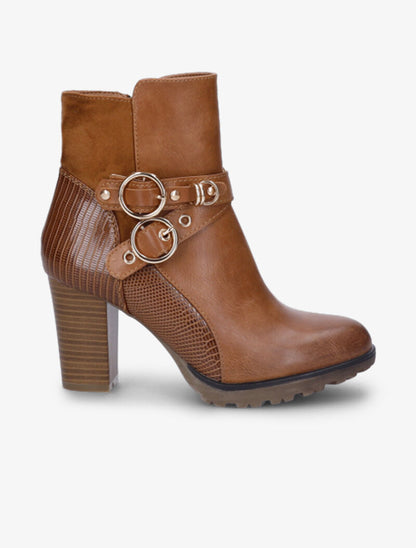 Bottines montantes à contrefort bi-matière et sangles - Camel - 2