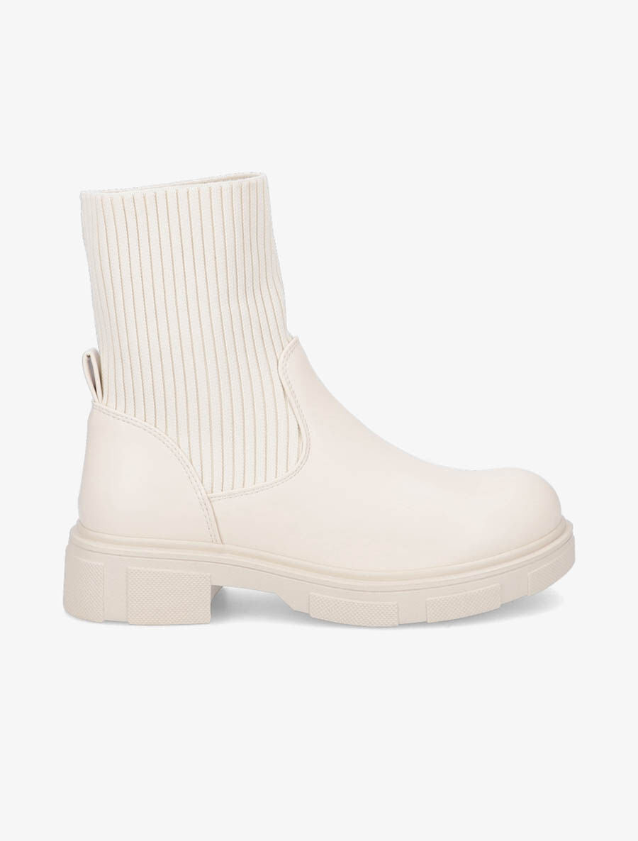 Boots bi-matière style motard - Beige - 1