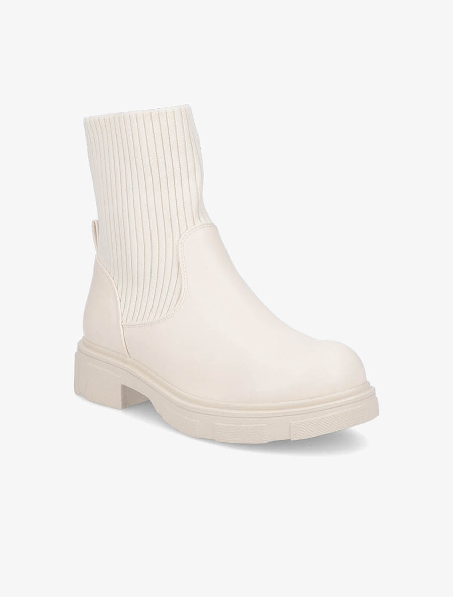 Boots bi-matière style motard - Beige - 2