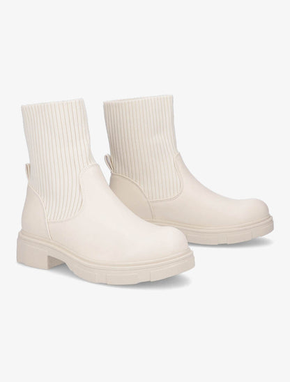 Boots bi-matière style motard - Beige - 4