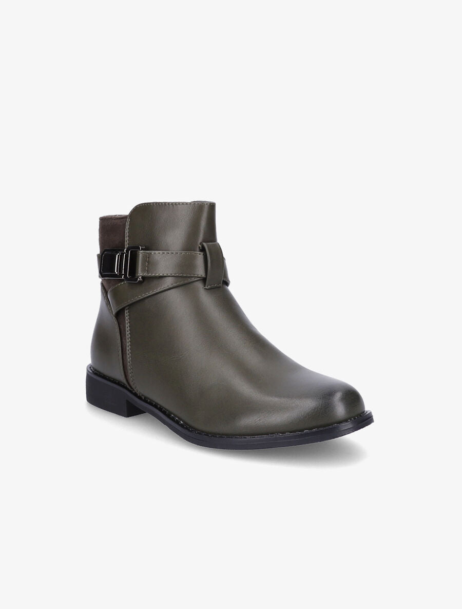 Boots bimatière et lanières croisées - Vert foncé - 2