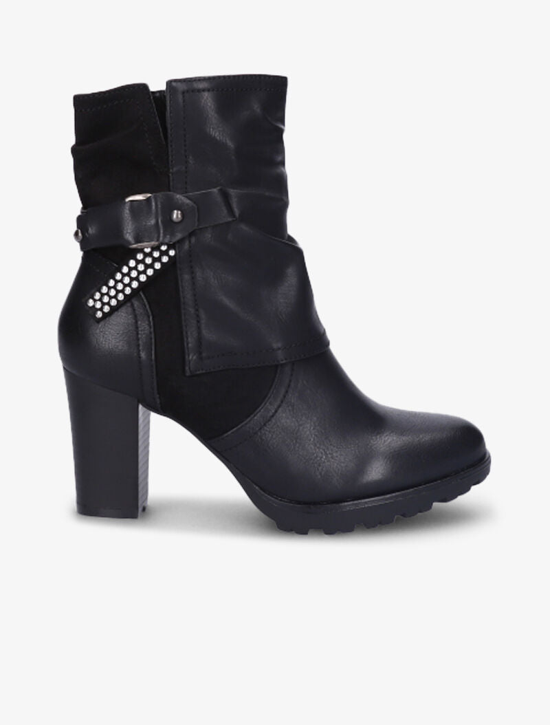 Bottines montantes bi-matière à sangle cloutée - Noir - 1