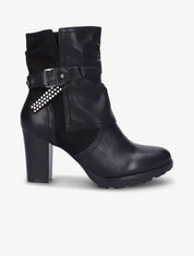 Bottines montantes bi-matière à sangle cloutée - Noir - 1