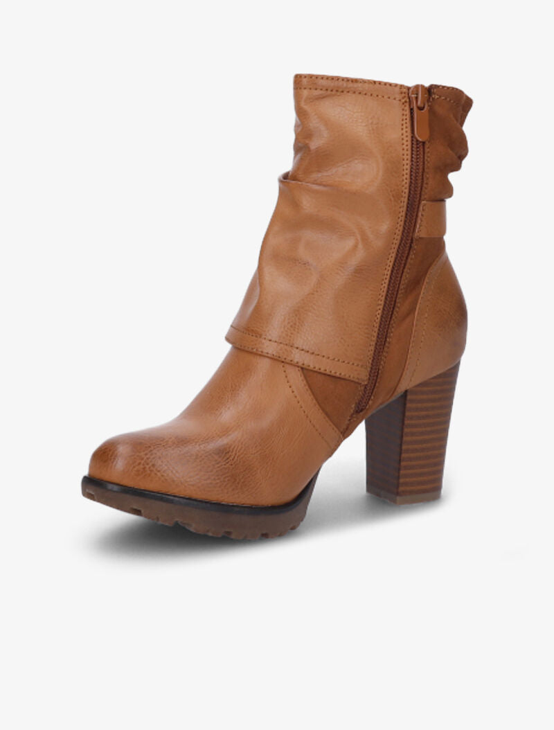 Bottines montantes bi-matière à sangle cloutée - Camel - 4