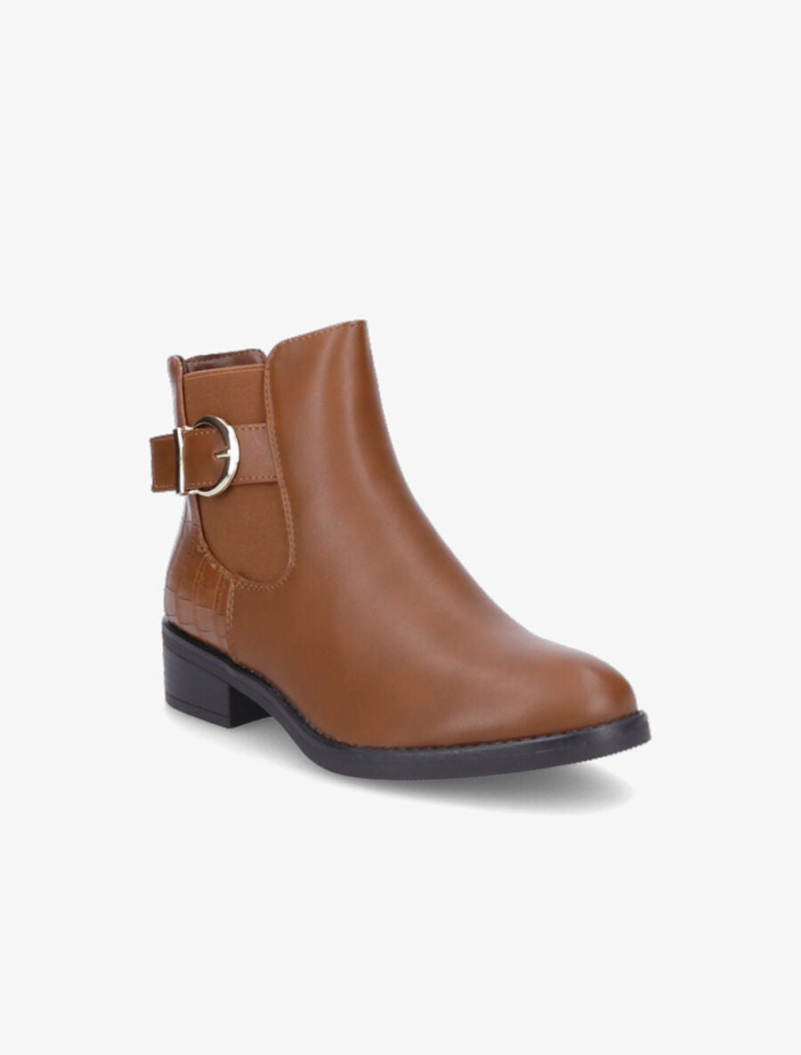 Bottines élastiquées à contrefort croco - Camel - 2