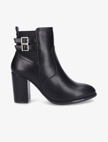 Bottines à talon et boucles en simili - Noir - 2