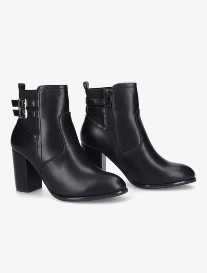 Bottines à talon et boucles en simili - Noir - 5