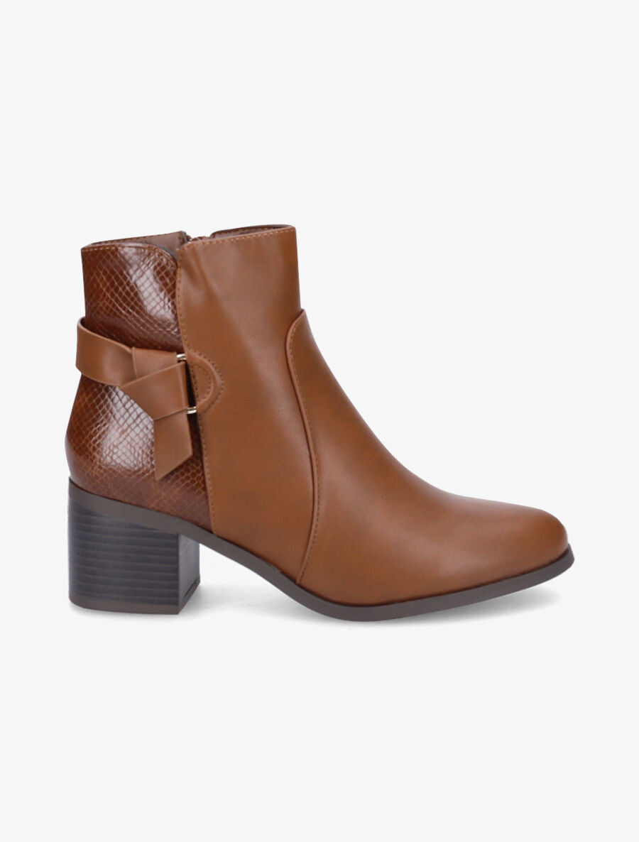 Bottines bi-matière à boucle - Camel - 1