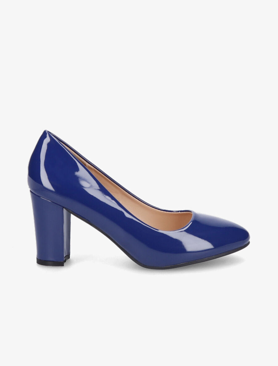 Escarpins vernis à talon épais - Bleu - 1