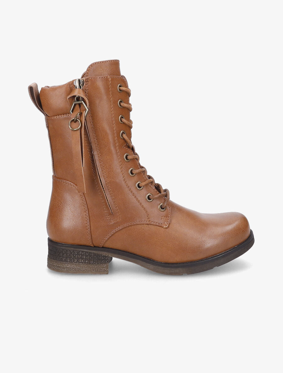 Boots montantes à lacets et zips - Camel - 1