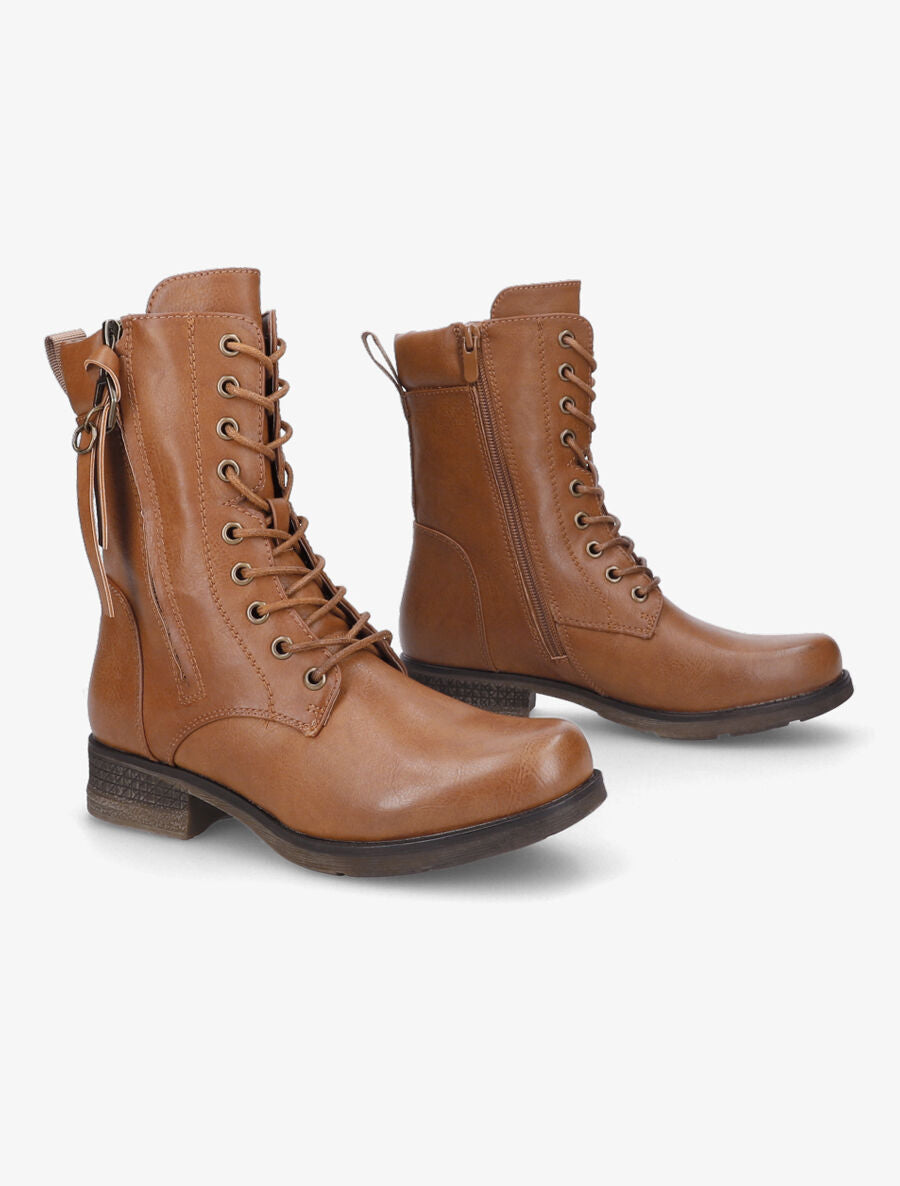 Boots montantes à lacets et zips - Camel - 4