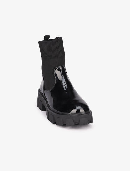 Bottines à semelles crantées vernies - Noir - 3