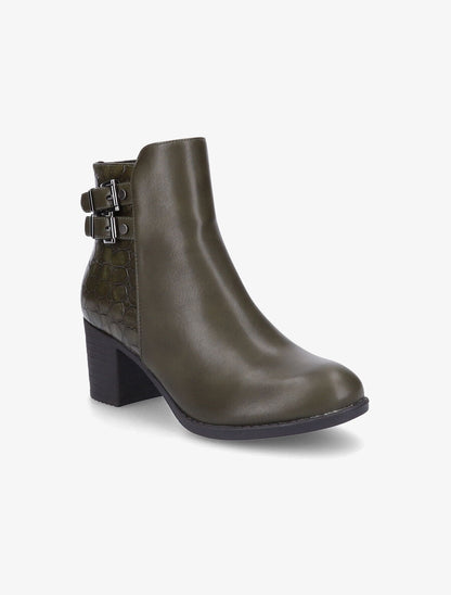 Bottines à boucles et contrefort croco - Kaki - 2