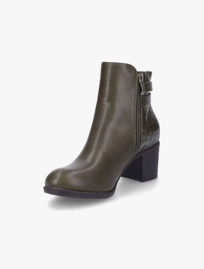 Bottines à boucles et contrefort croco - Kaki - 3