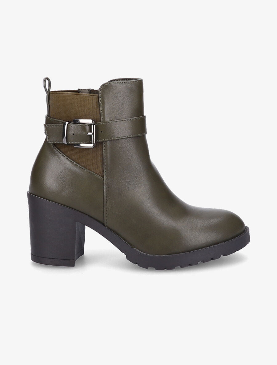 Bottines à boucle et semelle crantée - Kaki - 1