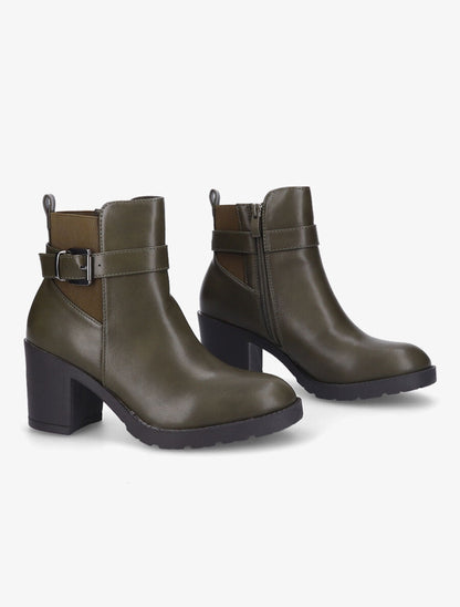 Bottines à boucle et semelle crantée - Kaki - 4