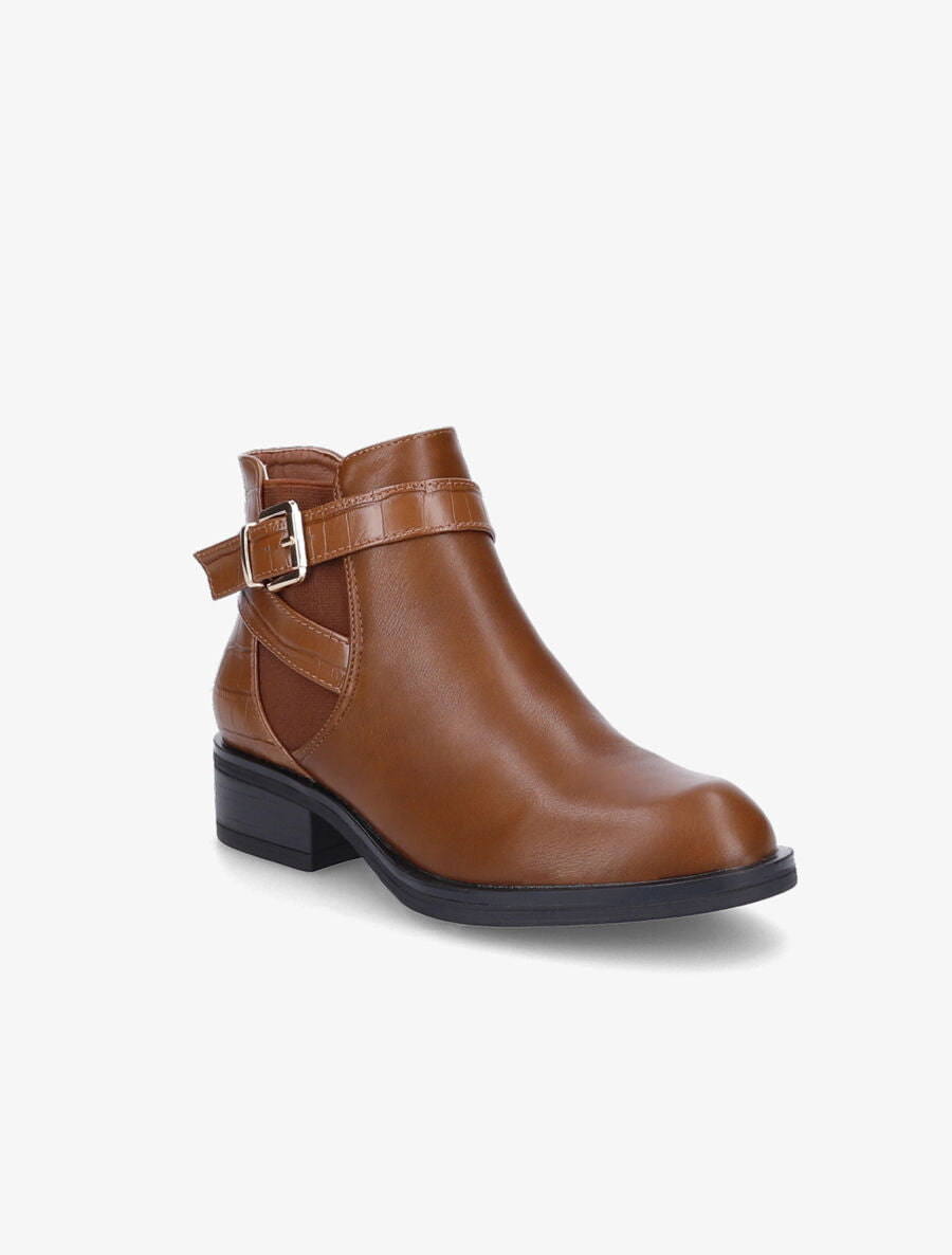 Bottines à contrefort et sangle croco - Camel - 2