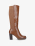 Bottes à talon en simili et tissu côtelé - Camel - 1