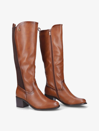 Bottes élastiquées en simili - Camel - 4