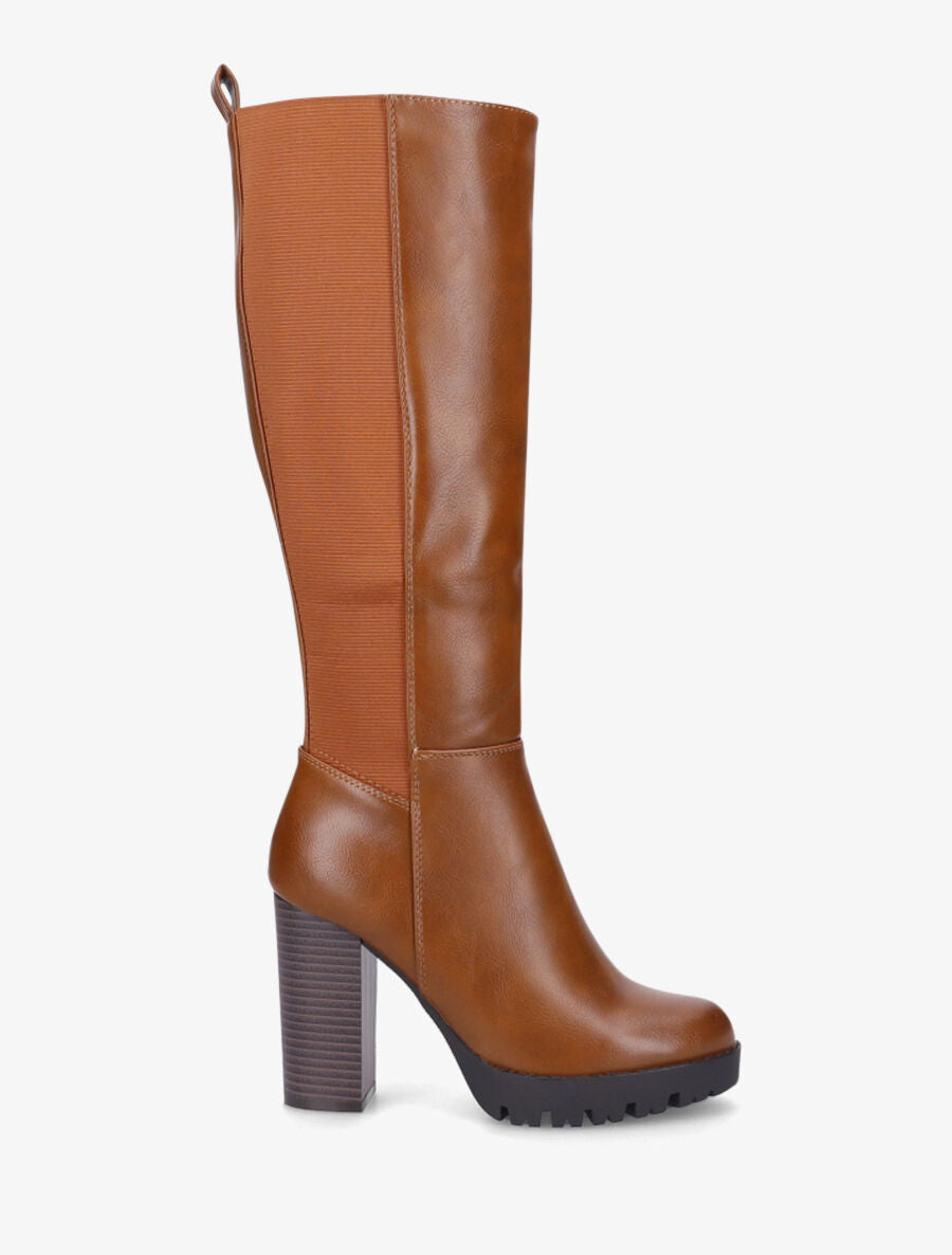 Bottes élastiquées à talon haut - Camel - 1