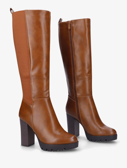 Bottes élastiquées à talon haut - Camel - 4