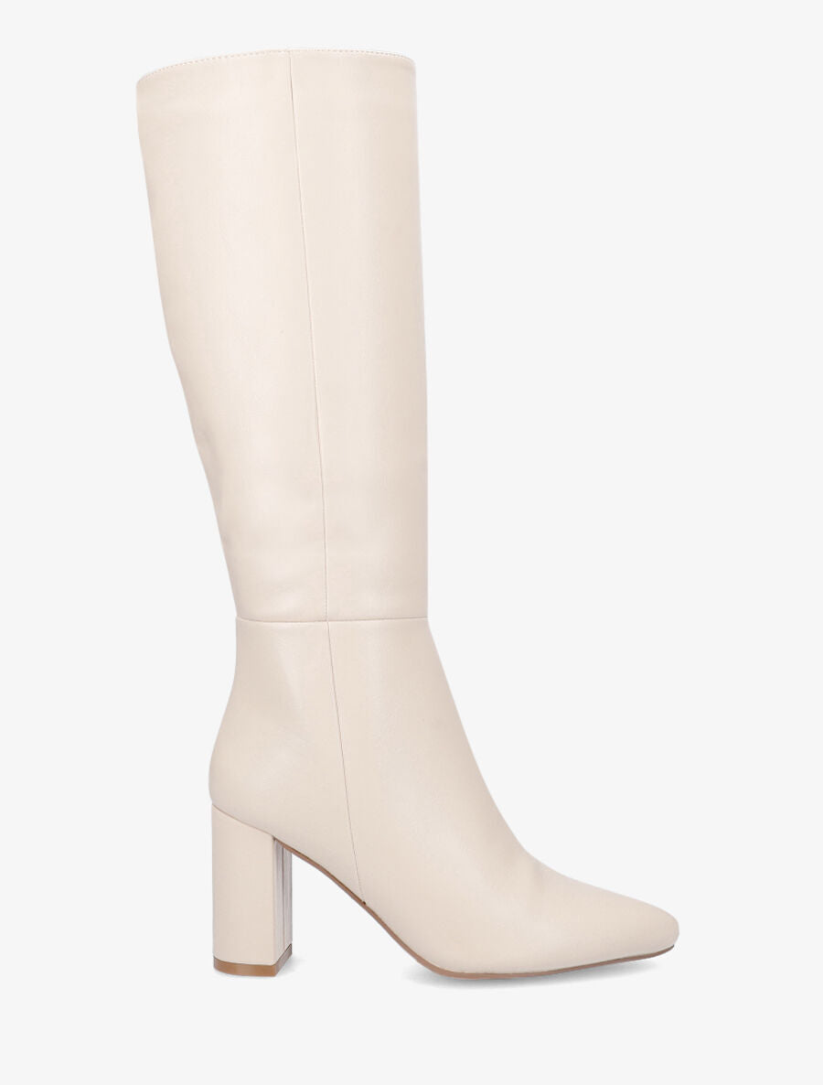 Bottes fourrées en simili à talon haut - Beige - 1