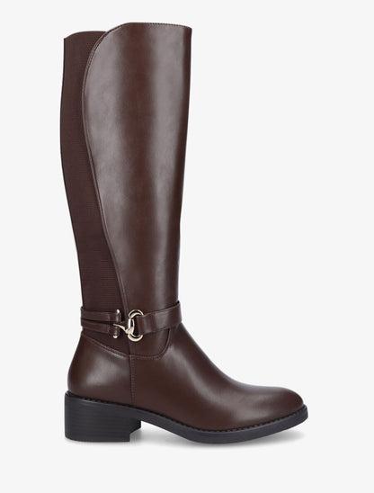 Bottes élastiquées en simili à talon - Marron - 1