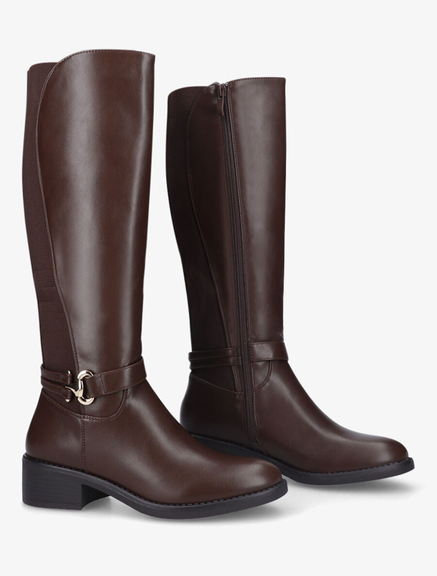 Bottes élastiquées en simili à talon - Marron - 4