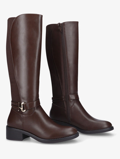 Bottes élastiquées en simili à talon - Marron - 4