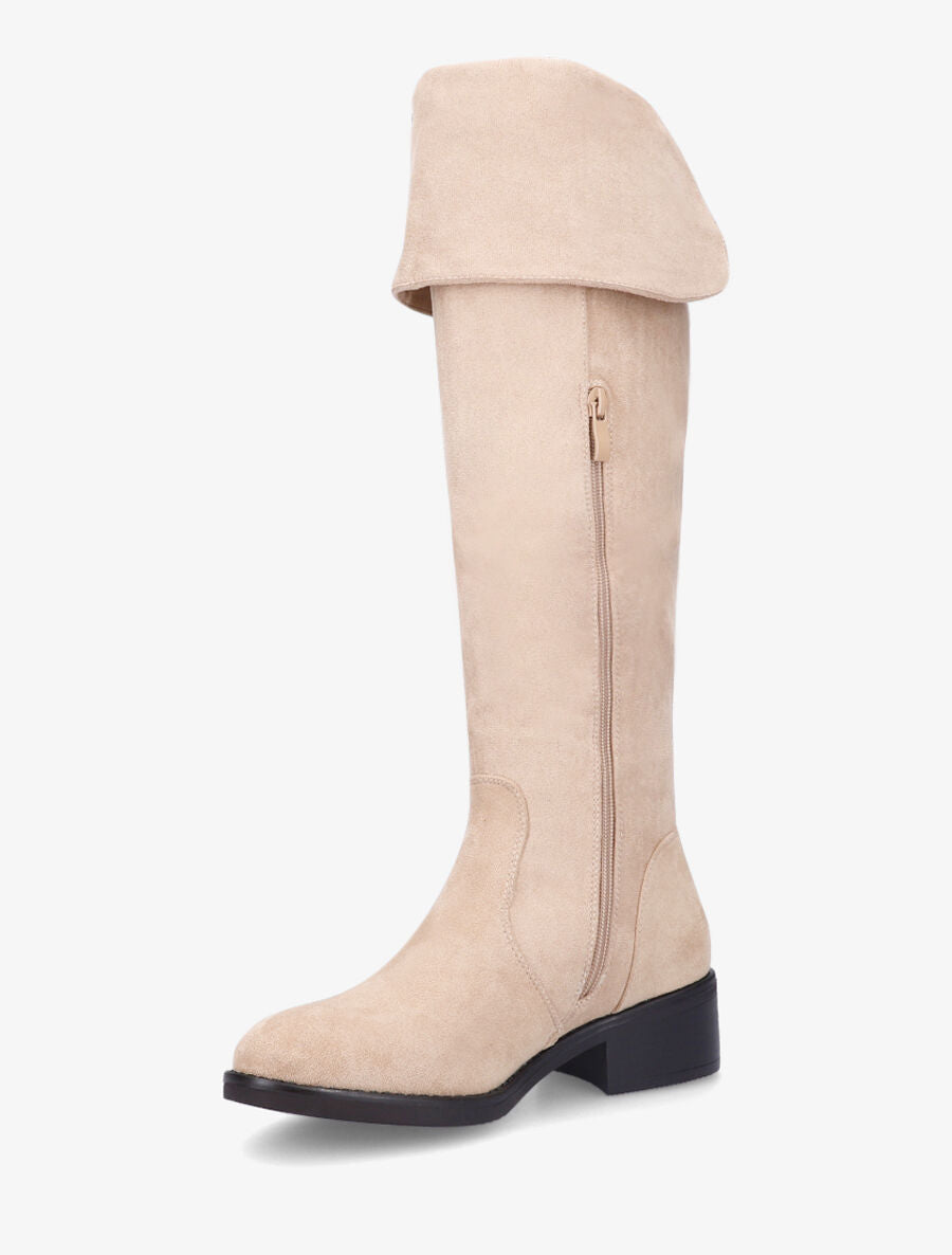 Bottes en suédine à talon - Beige - 4