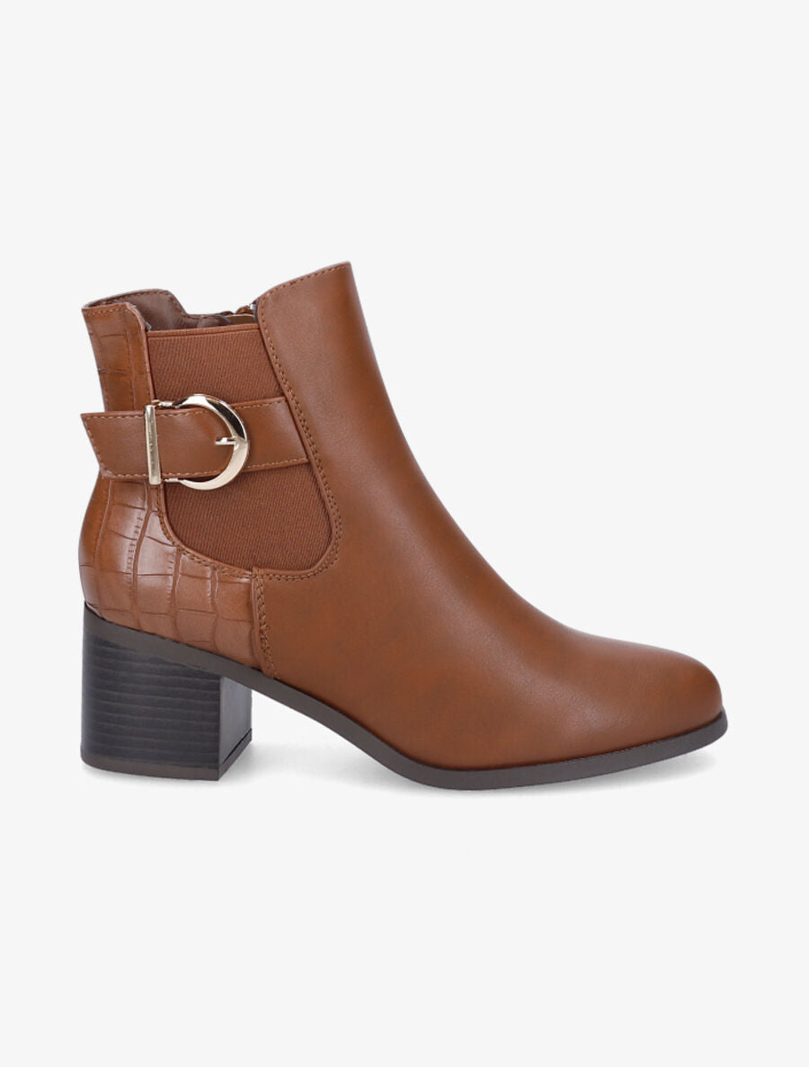 Bottines élastiquées à contrefort croco - Camel - 1