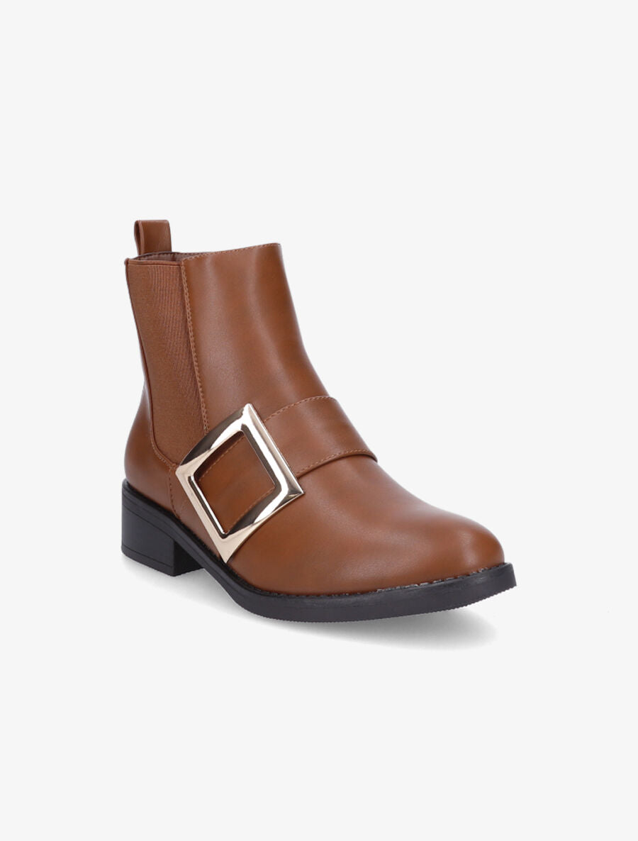 Bottines à bride carrée - Camel - 2