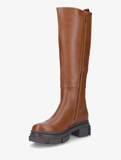 Bottes élastiquées en simili à talon - Camel - 3
