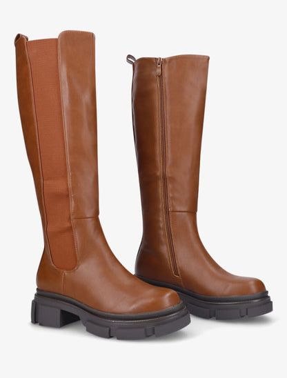Bottes élastiquées en simili à talon - Camel - 4