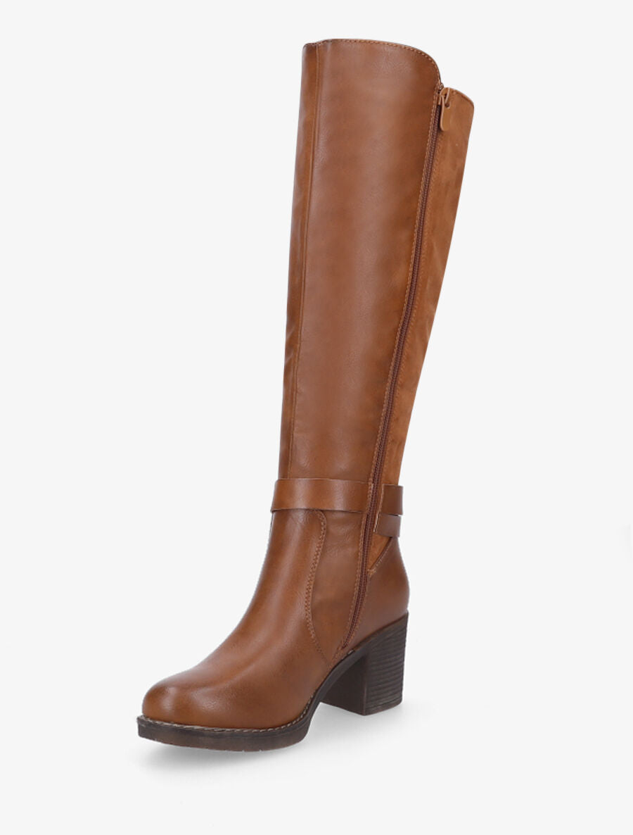 Bottes bi-matière en simili et suédine - Camel - 3