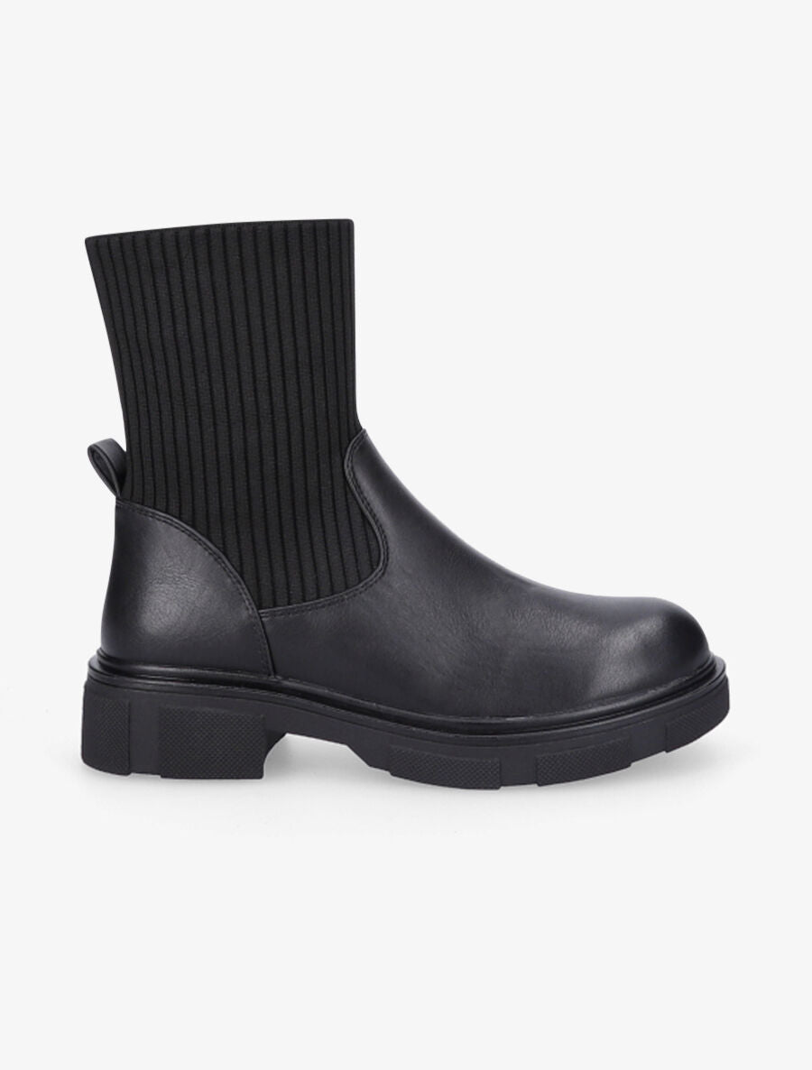 Bottines bi-matière style chaussettes - Noir - 1