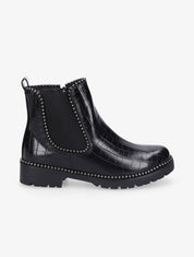 Bottines en simili effet croco et cloutées - Noir - 1