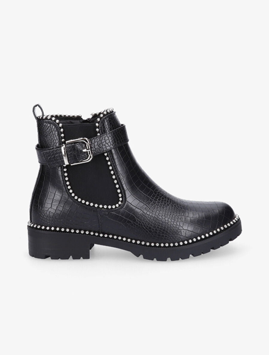 Bottines effet croco et cloutées - Noir - 1