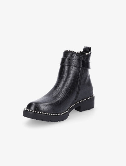 Bottines effet croco et cloutées - Noir - 3