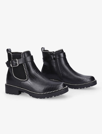 Bottines effet croco et cloutées - Noir - 4