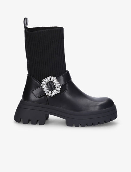 Boots chaussettes à boucle en strass - Noir - 2