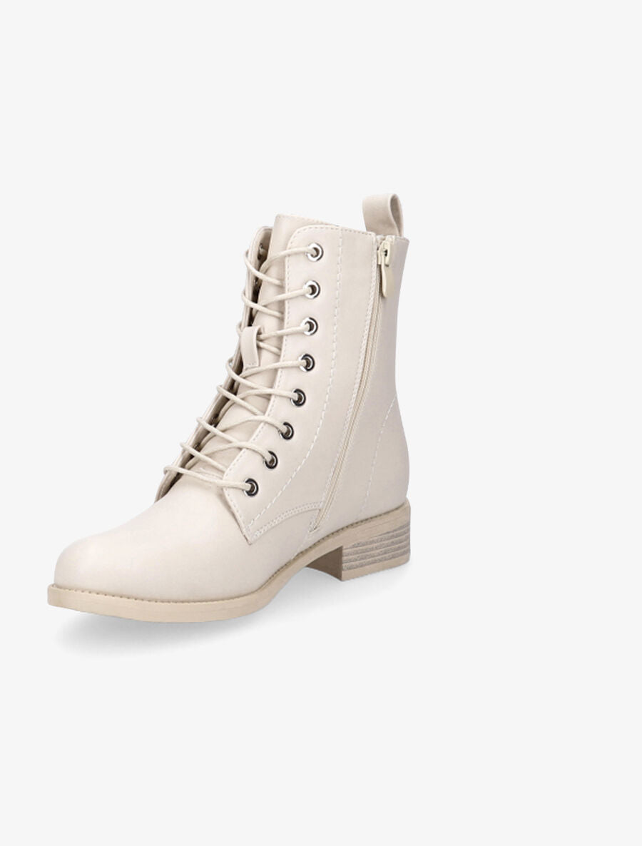 Boots lacées à oeillets dorés - Beige - 3
